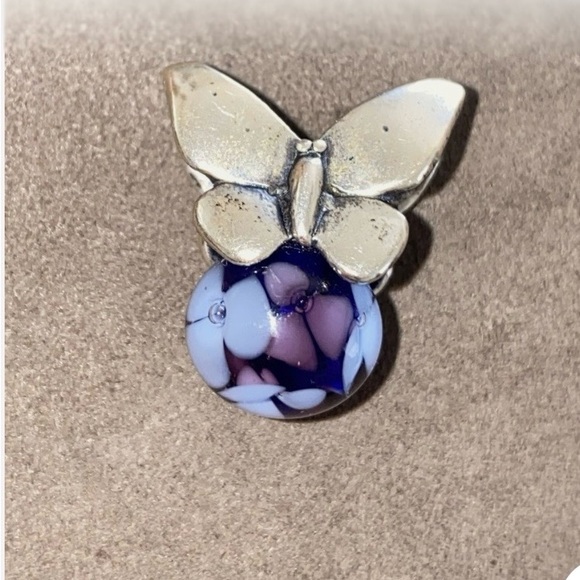 Trollbeads Summer Butterfly with Glass Floral Bead Slide Charm - Picture 2 of 7